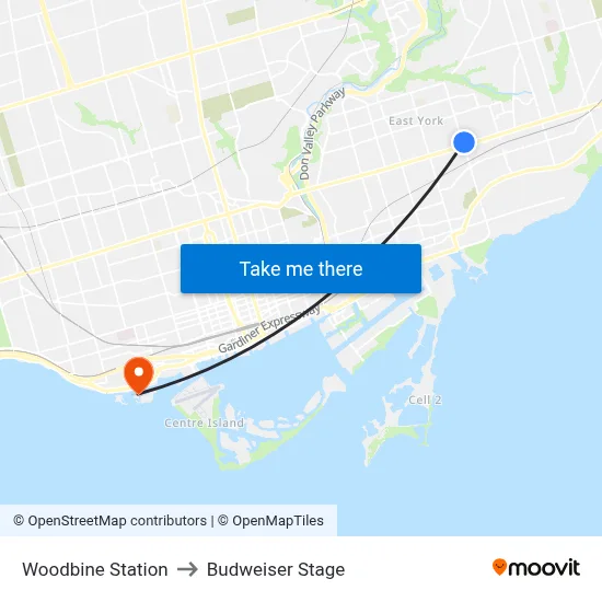 Woodbine Station to Budweiser Stage map