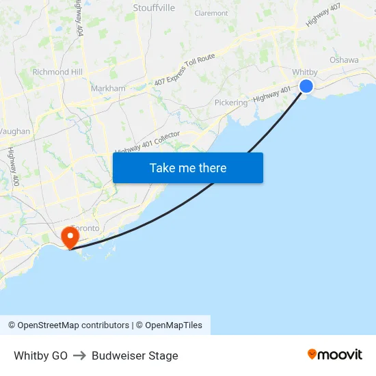 Whitby GO to Budweiser Stage map