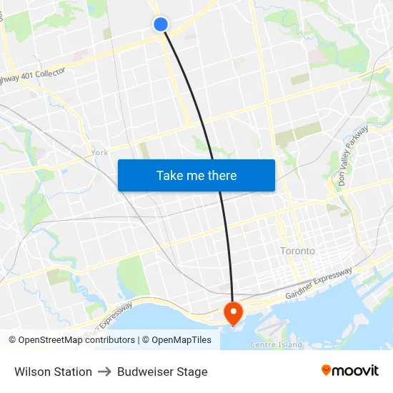 Wilson Station to Budweiser Stage map
