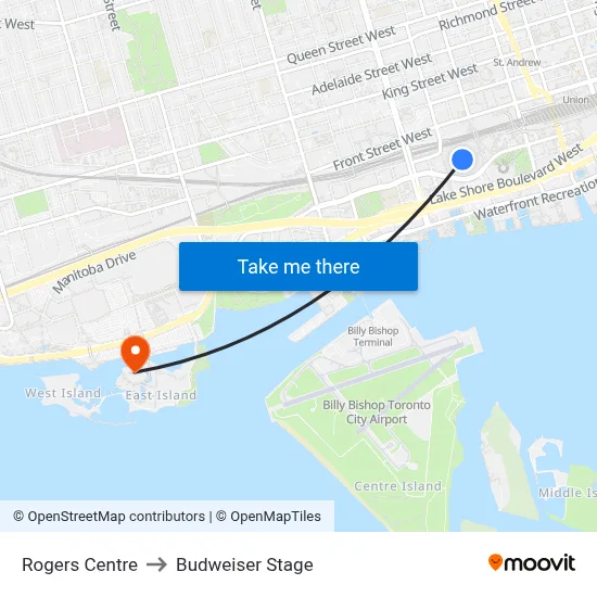 Rogers Centre to Budweiser Stage map
