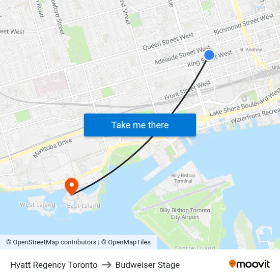 Hyatt Regency Toronto to Budweiser Stage map