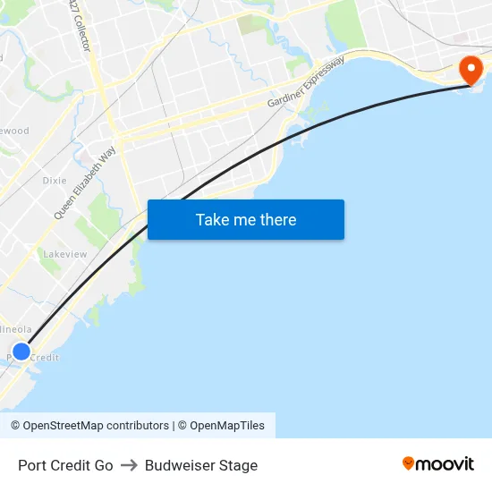 Port Credit Go to Budweiser Stage map