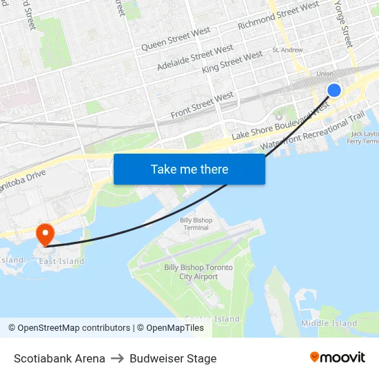 Scotiabank Arena to Budweiser Stage map