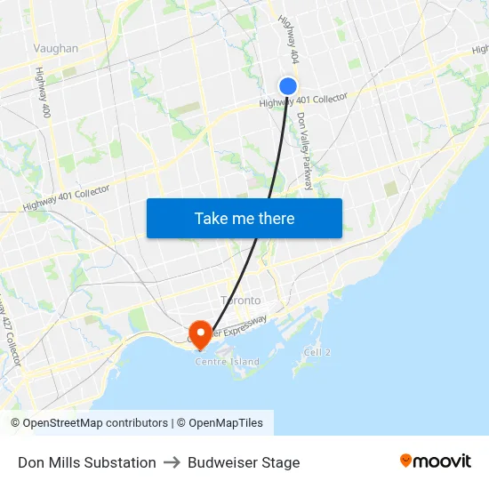 Don Mills Substation to Budweiser Stage map