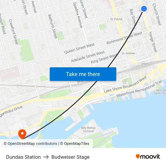Dundas Station to Budweiser Stage map