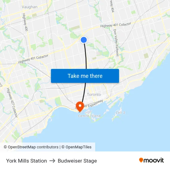 York Mills Station to Budweiser Stage map