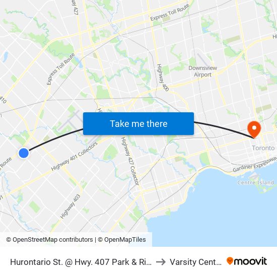 Hurontario St. @ Hwy. 407 Park & Ride to Varsity Centre map