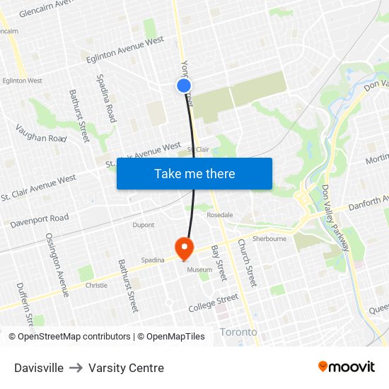 Davisville to Varsity Centre map