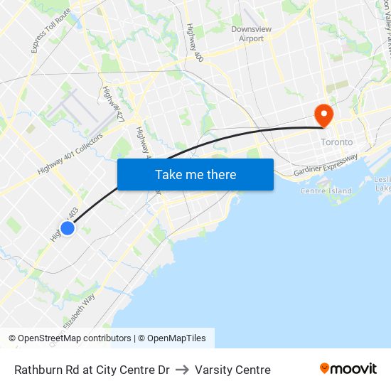 Rathburn Rd at City Centre Dr to Varsity Centre map