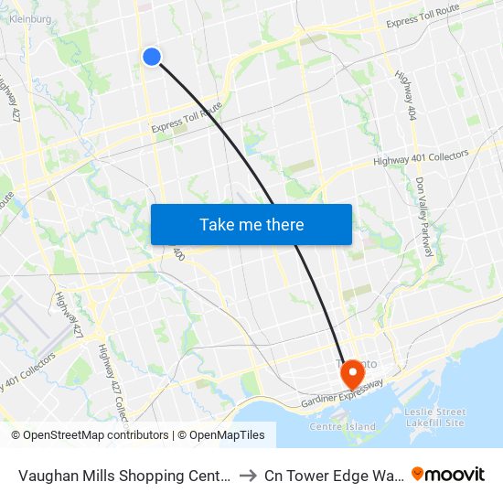 Vaughan Mills Shopping Centre to Cn Tower Edge Walk map