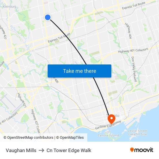 Vaughan Mills to Cn Tower Edge Walk map