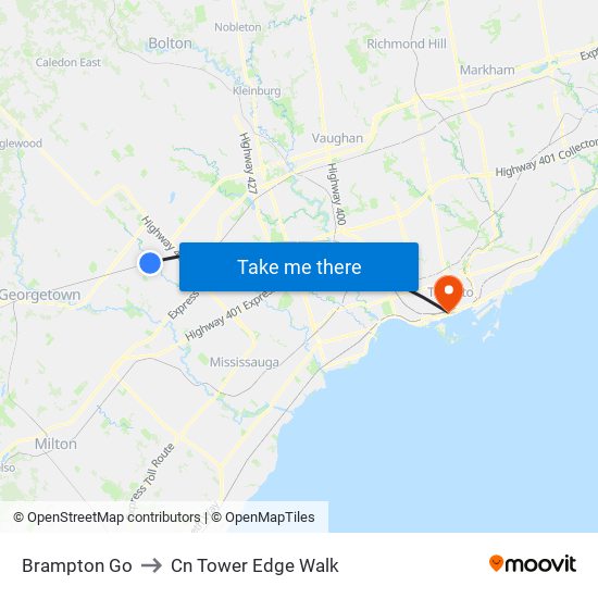 Brampton Go to Cn Tower Edge Walk map