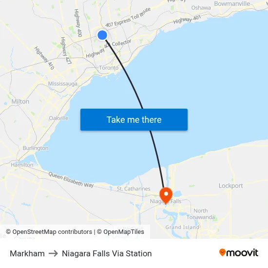 Markham to Niagara Falls Via Station map