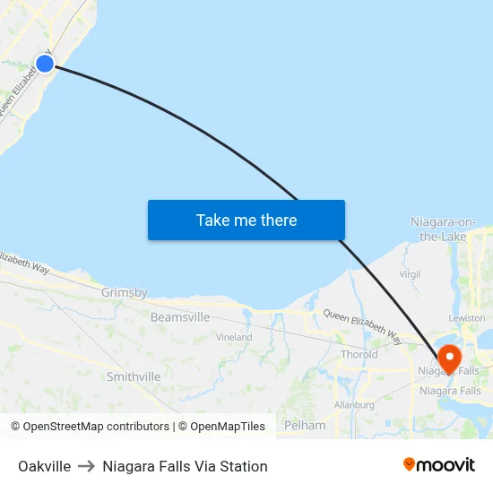Oakville to Niagara Falls Via Station map