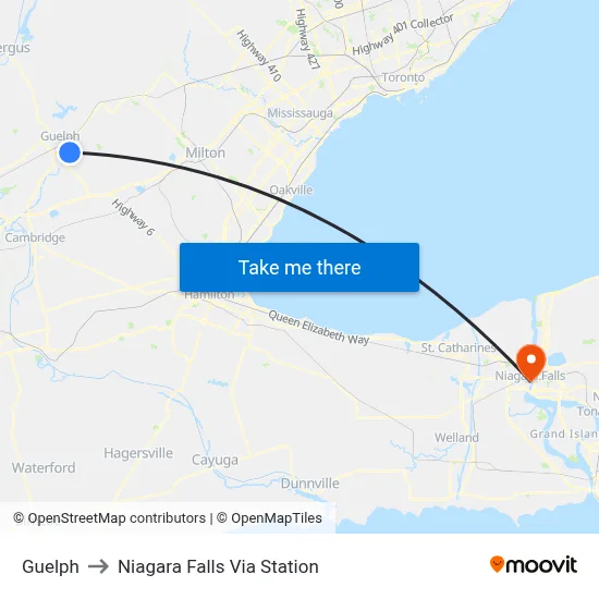 Guelph to Niagara Falls Via Station map