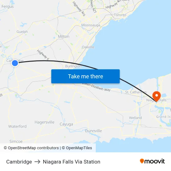 Cambridge to Niagara Falls Via Station map