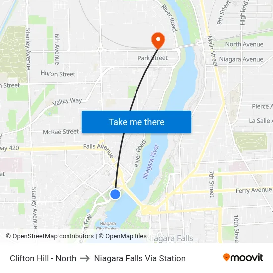 Clifton Hill - North to Niagara Falls Via Station map