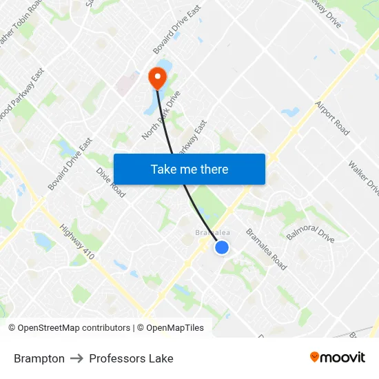 Brampton to Professors Lake map