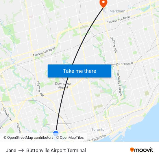 Jane to Buttonville Airport Terminal map