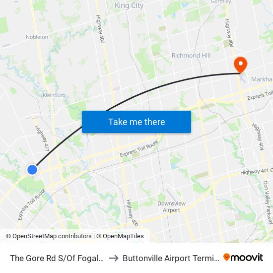 The Gore Rd S/Of Fogal Rd to Buttonville Airport Terminal map