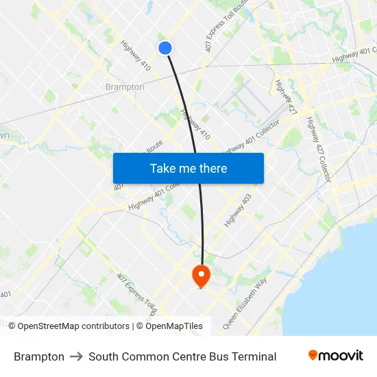 Brampton to South Common Centre Bus Terminal map