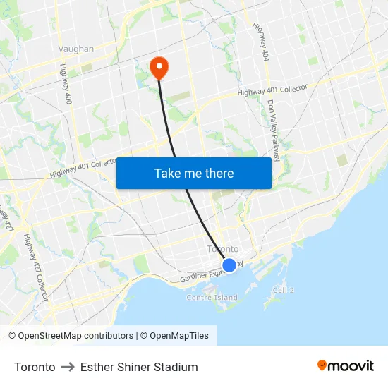 Toronto to Esther Shiner Stadium map