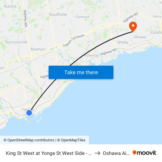 King St West at Yonge St West Side - King Station to Oshawa Airport map