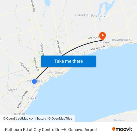 Rathburn Rd at City Centre Dr to Oshawa Airport map