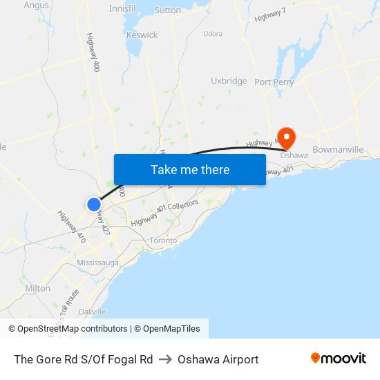 The Gore Rd S/Of Fogal Rd to Oshawa Airport map