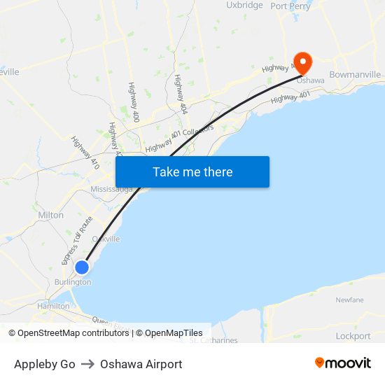 Appleby Go to Oshawa Airport map