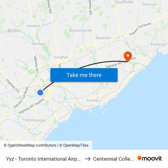 Yyz - Toronto International Airport to Centennial College map