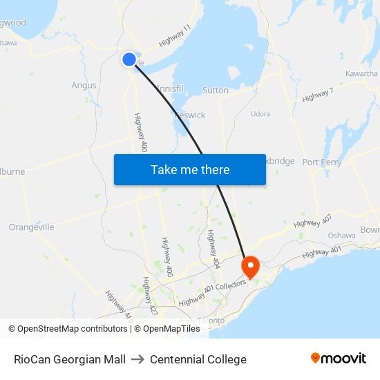 RioCan Georgian Mall to Centennial College map