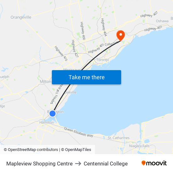 Mapleview Shopping Centre to Centennial College map