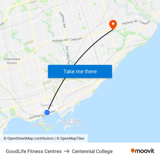 GoodLife Fitness Centres to Centennial College map
