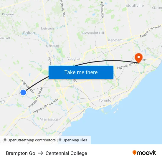 Brampton Go to Centennial College map