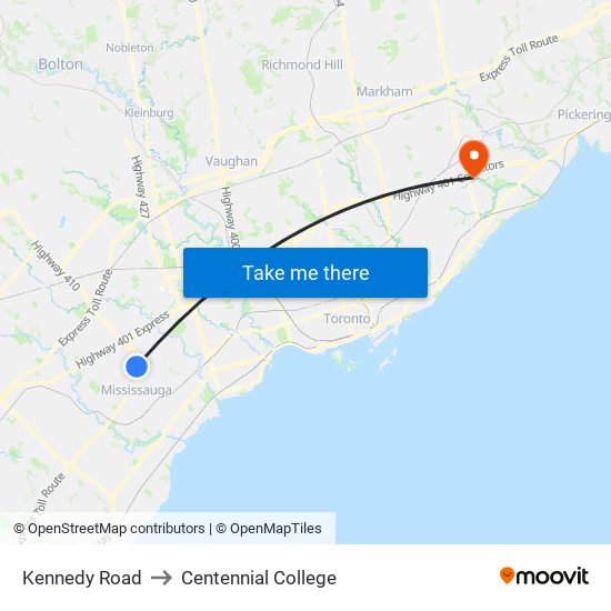 Kennedy Road to Centennial College map