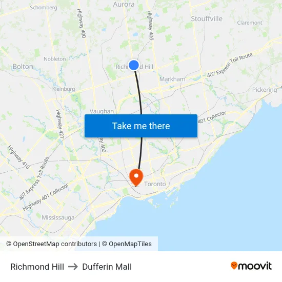 Richmond Hill to Dufferin Mall map