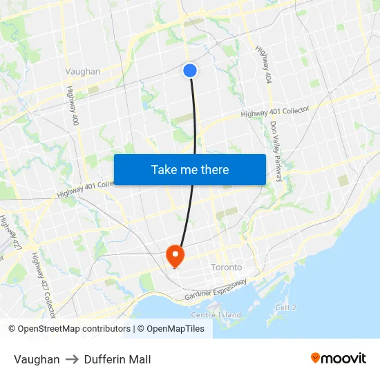 Vaughan to Dufferin Mall map