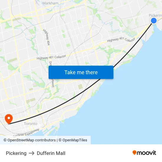 Pickering to Dufferin Mall map