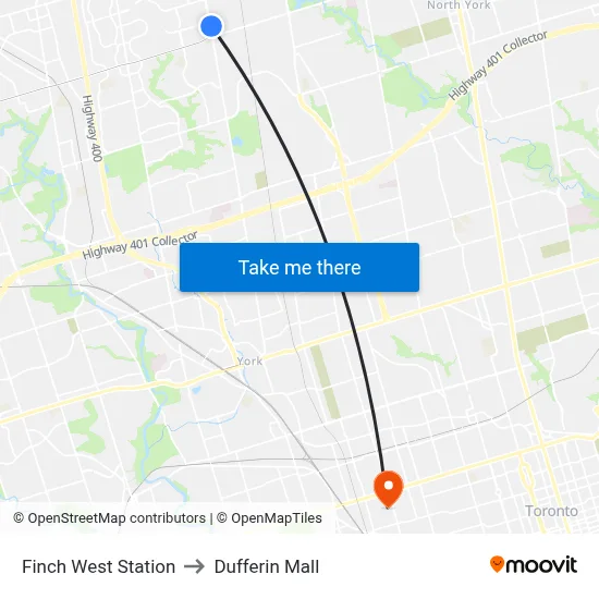Finch West Station to Dufferin Mall map