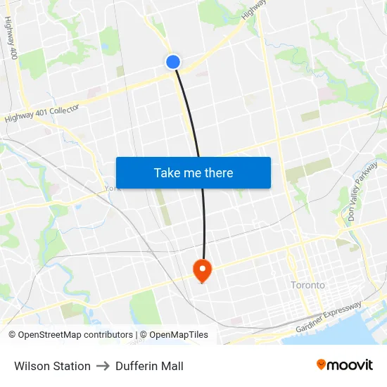 Wilson Station to Dufferin Mall map