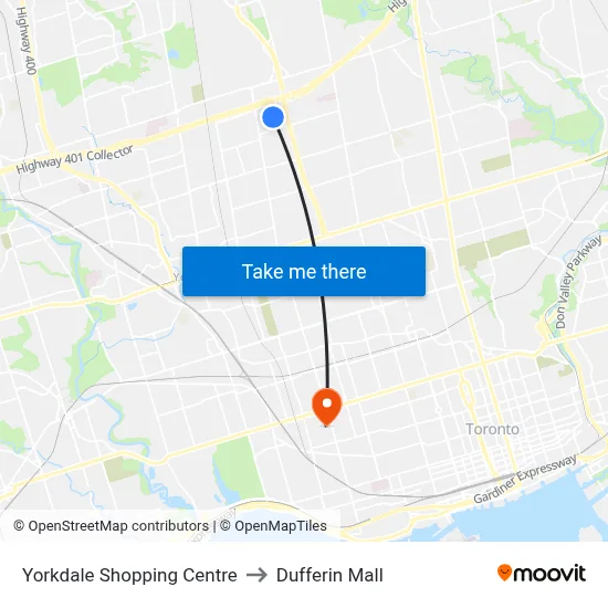 Yorkdale Shopping Centre to Dufferin Mall map
