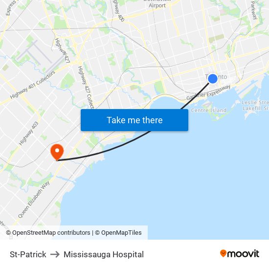 St-Patrick to Mississauga Hospital map