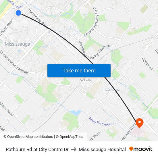 Rathburn Rd at City Centre Dr to Mississauga Hospital map