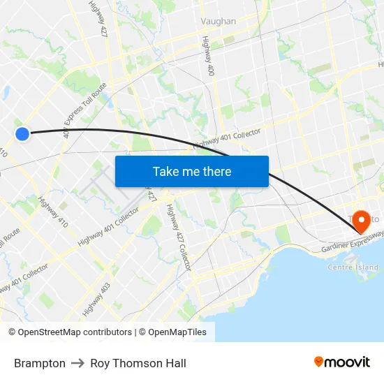 Brampton to Roy Thomson Hall map