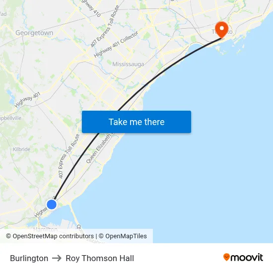 Burlington to Roy Thomson Hall map