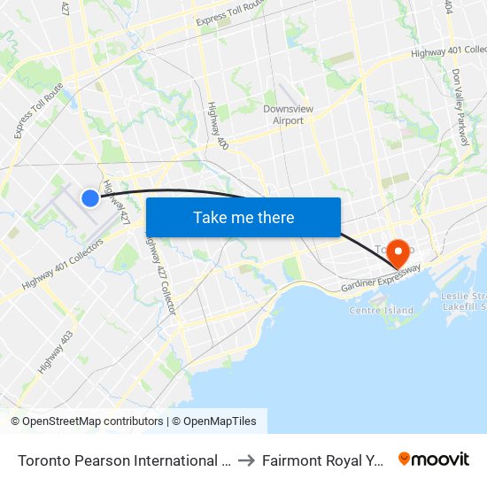 Toronto Pearson International Airport (Yyz) to Fairmont Royal York Hotel map