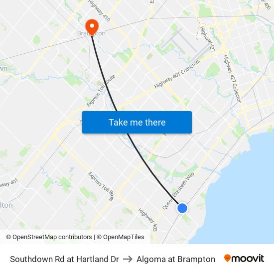 Southdown Rd at Hartland Dr to Algoma at Brampton map