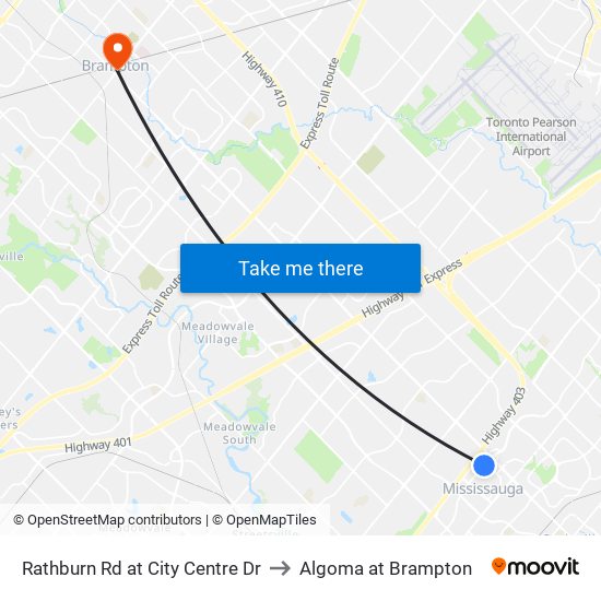 Rathburn Rd at City Centre Dr to Algoma at Brampton map
