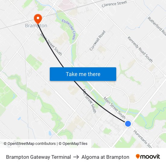 Brampton Gateway Terminal to Algoma at Brampton map